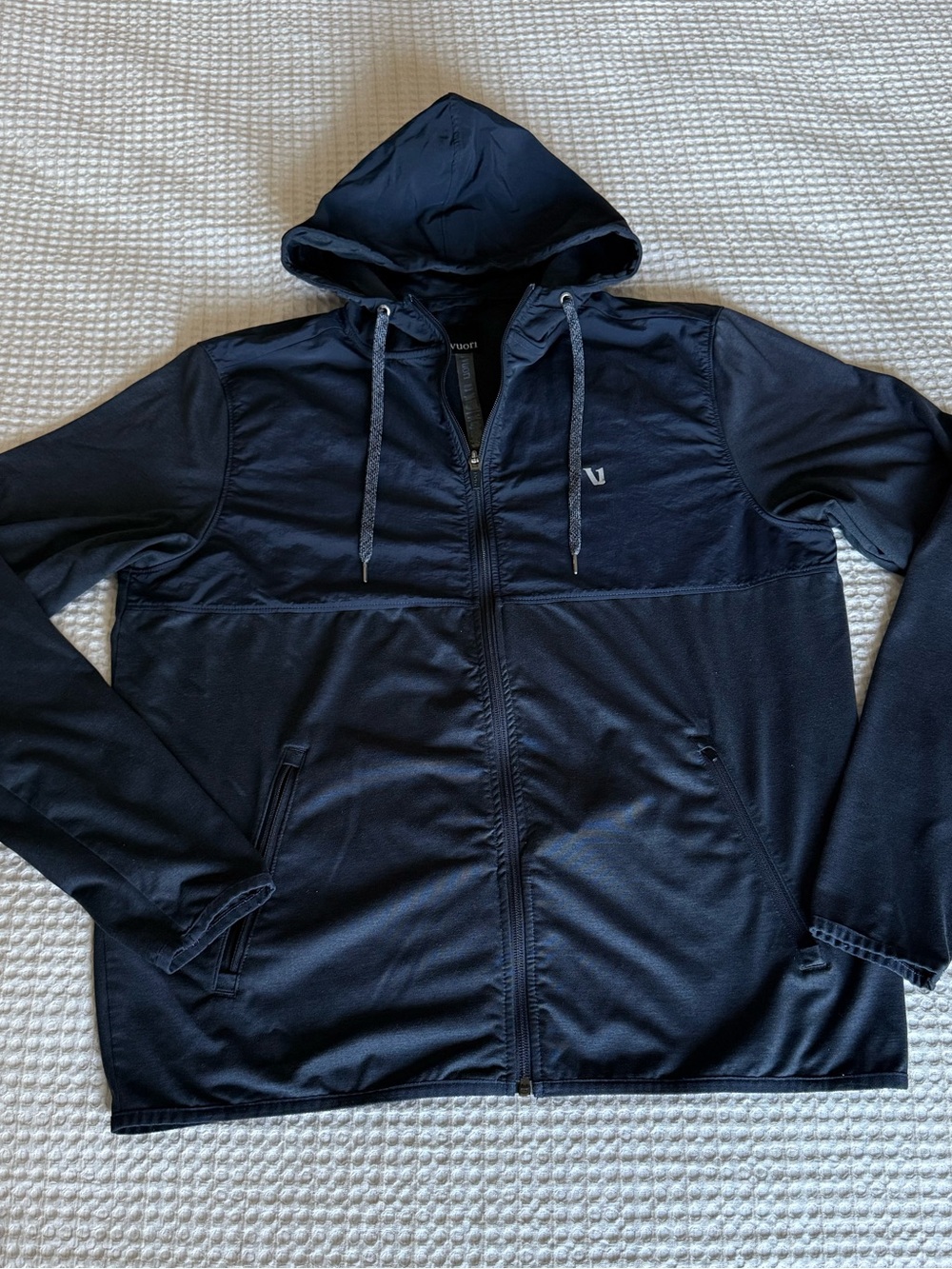 Like New Mens Vuori Sunday Element Jacket Navy Hooded Lightweight Zip Jacket